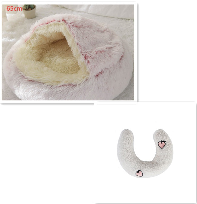 2 In 1 Pet Winter Round Plush Warm Bed
