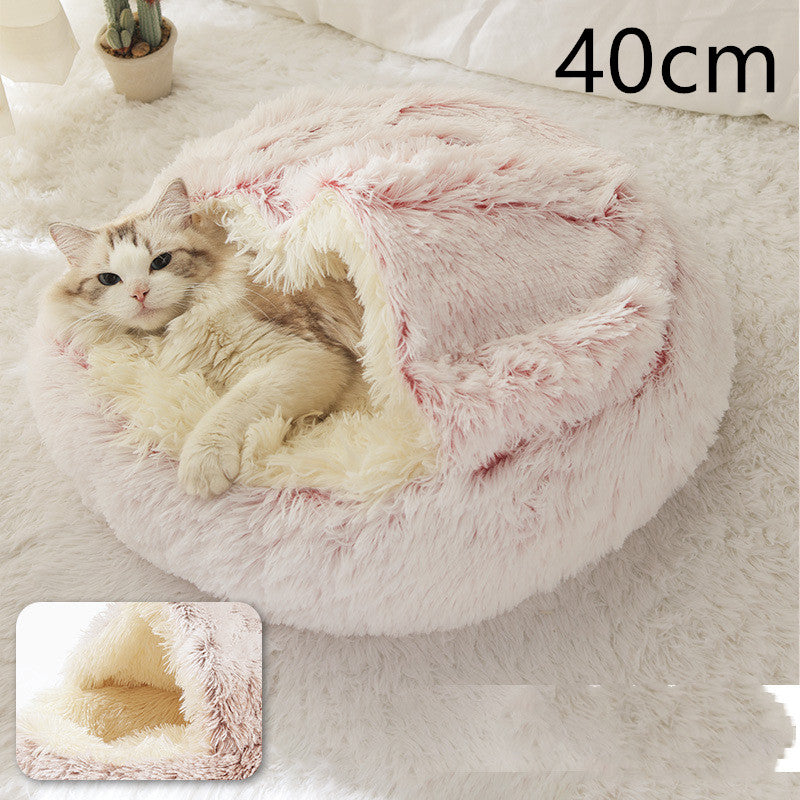 2 In 1 Pet Winter Round Plush Warm Bed