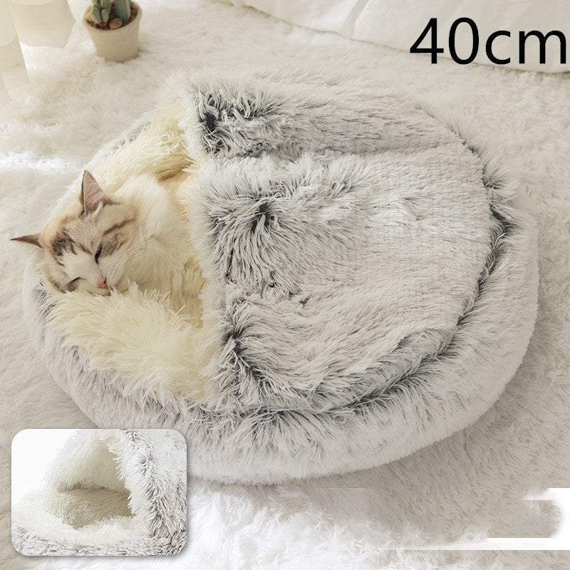 2 In 1 Pet Winter Round Plush Warm Bed