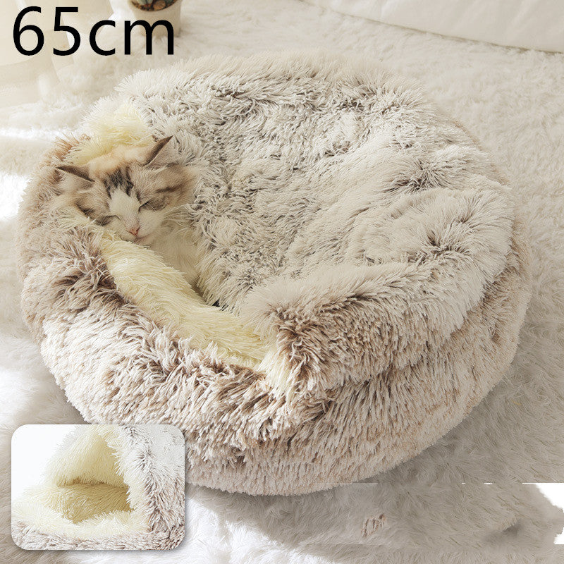 2 In 1 Pet Winter Round Plush Warm Bed