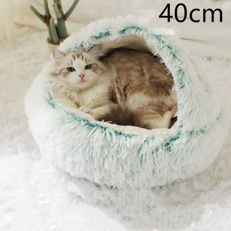 2 In 1 Pet Winter Round Plush Warm Bed