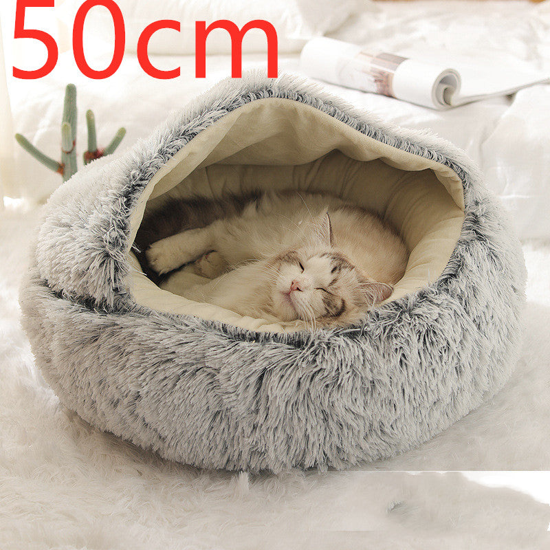 2 In 1 Pet Winter Round Plush Warm Bed