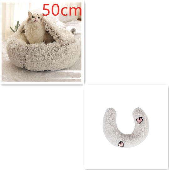 2 In 1 Pet Winter Round Plush Warm Bed