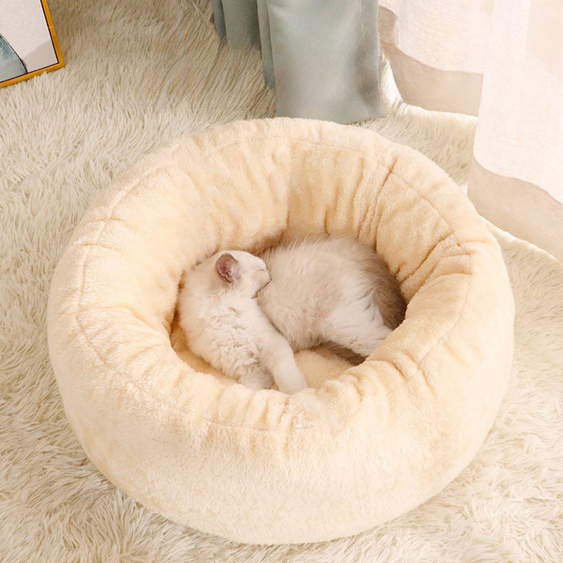 Pet Long Plush Donut Round Bed