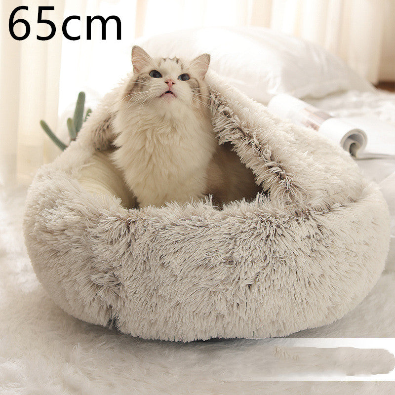 2 In 1 Pet Winter Round Plush Warm Bed
