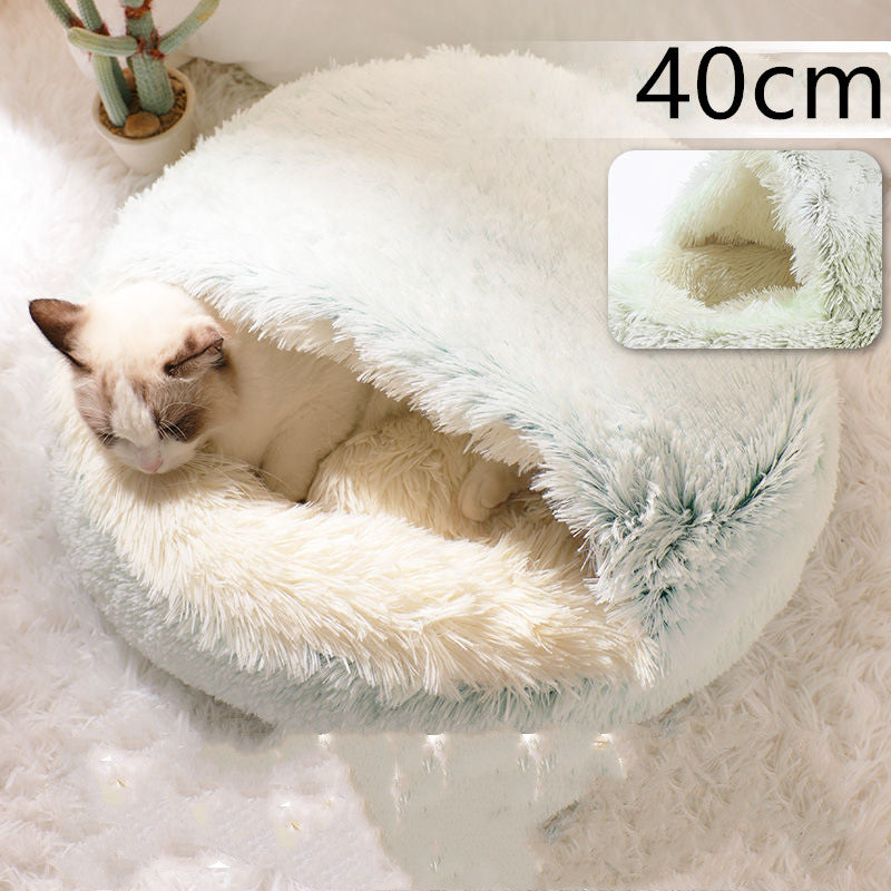 2 In 1 Pet Winter Round Plush Warm Bed