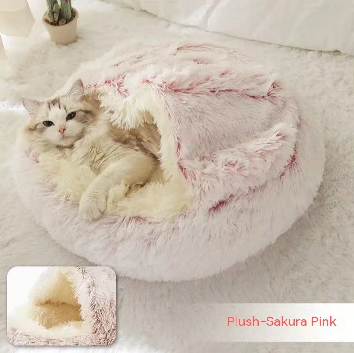 2 In 1 Pet Winter Round Plush Warm Bed