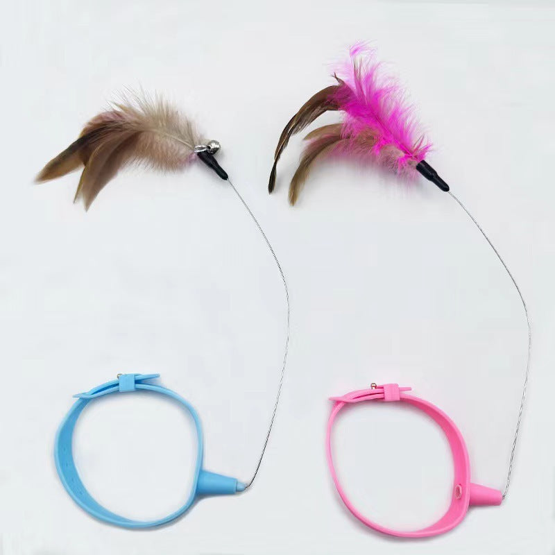 Attached Silicone Cat Teasing Wand Feather Toy