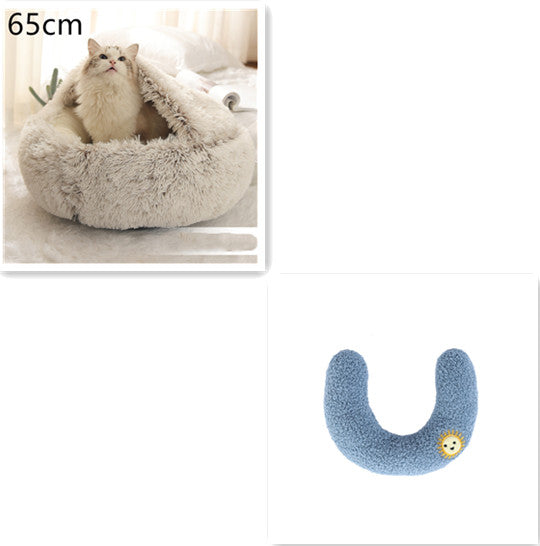 2 In 1 Pet Winter Round Plush Warm Bed