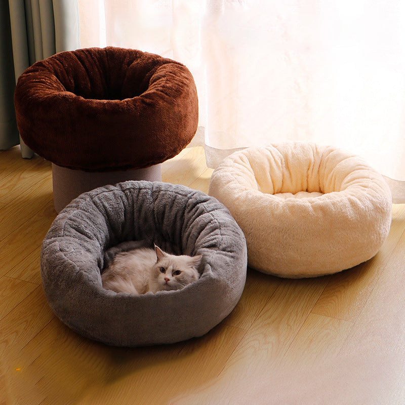 Pet Long Plush Donut Round Bed