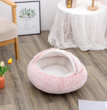 2 In 1 Pet Winter Round Plush Warm Bed