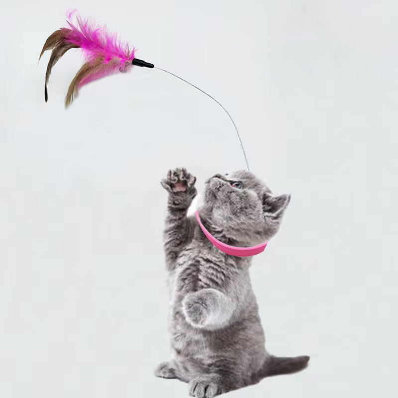 Attached Silicone Cat Teasing Wand Feather Toy