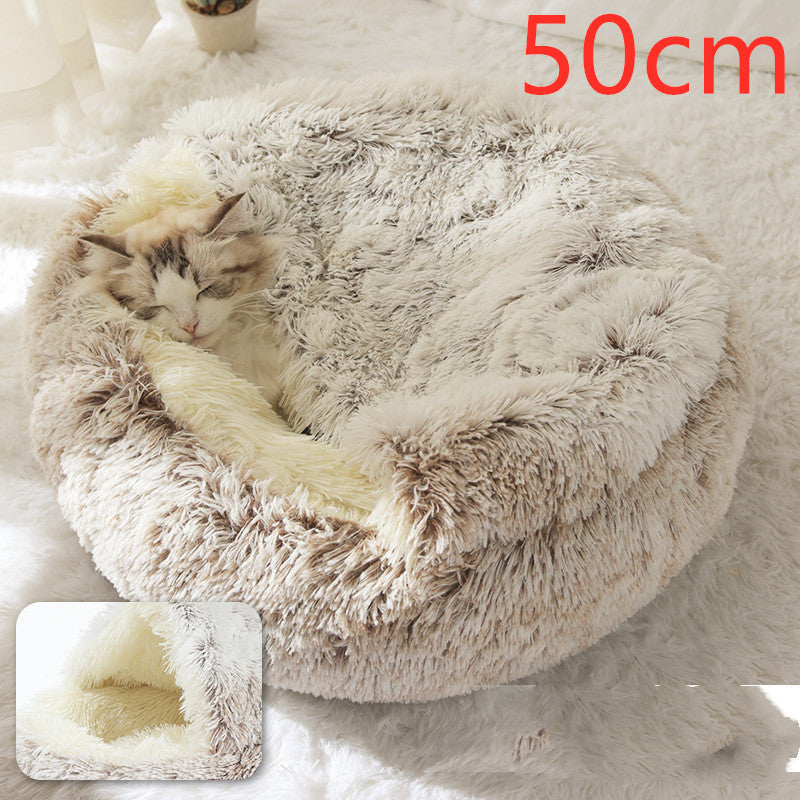 2 In 1 Pet Winter Round Plush Warm Bed