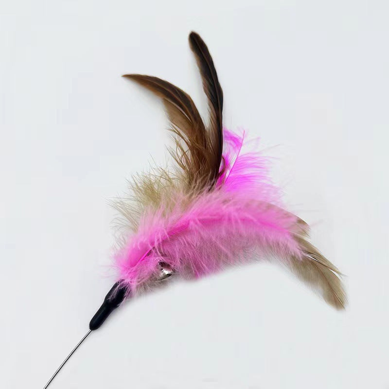 Attached Silicone Cat Teasing Wand Feather Toy