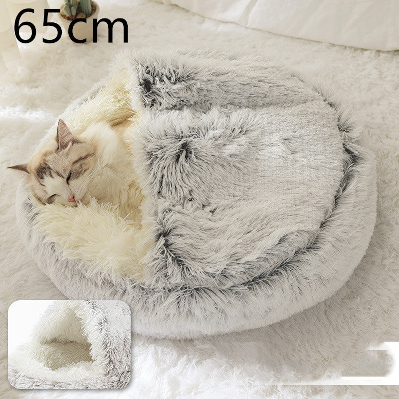 2 In 1 Pet Winter Round Plush Warm Bed