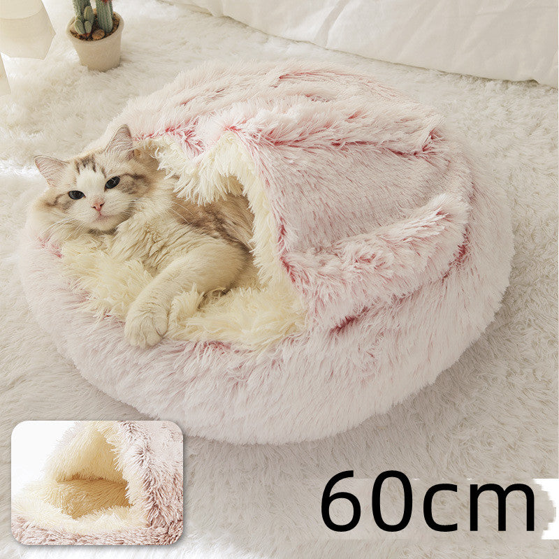 2 In 1 Pet Winter Round Plush Warm Bed