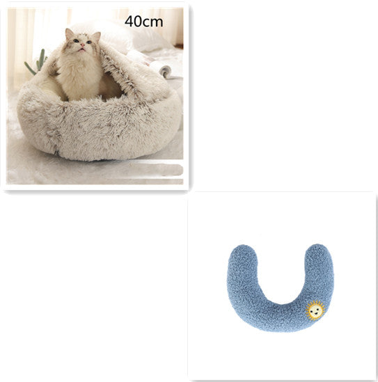 2 In 1 Pet Winter Round Plush Warm Bed