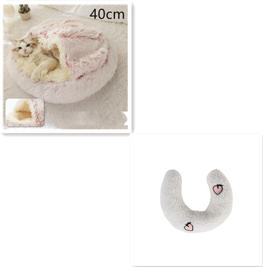 2 In 1 Pet Winter Round Plush Warm Bed