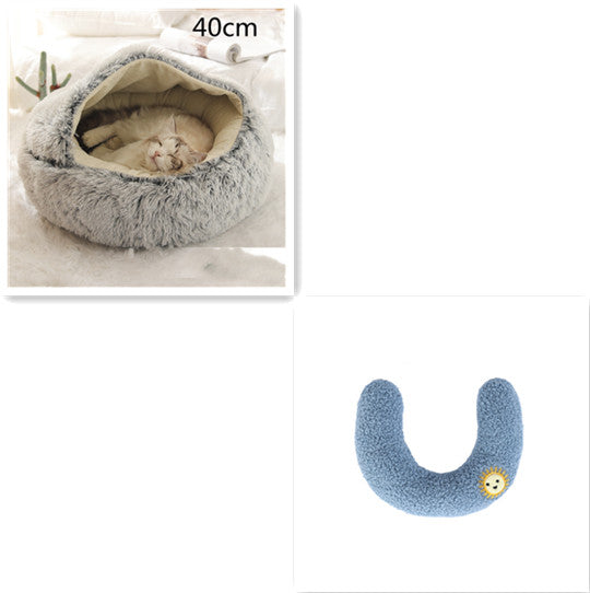 2 In 1 Pet Winter Round Plush Warm Bed