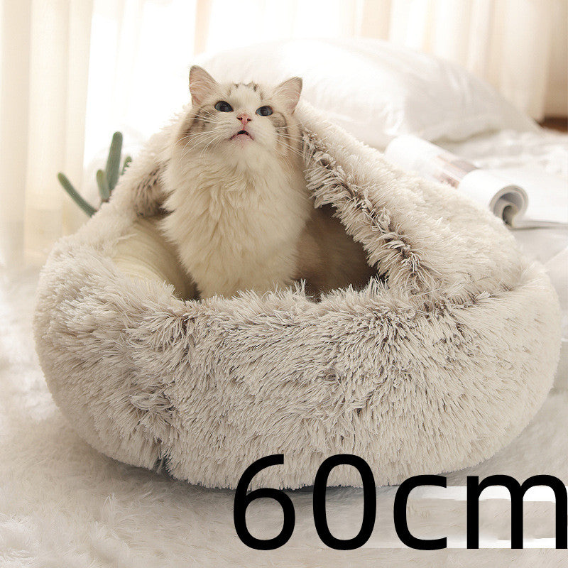 2 In 1 Pet Winter Round Plush Warm Bed