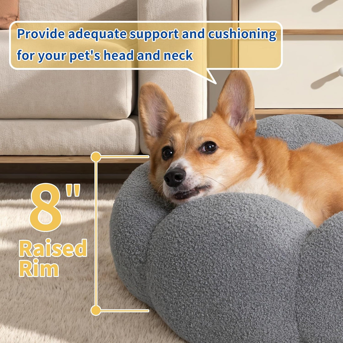 Calming Fluffy Flower Round Donut Pet Bed