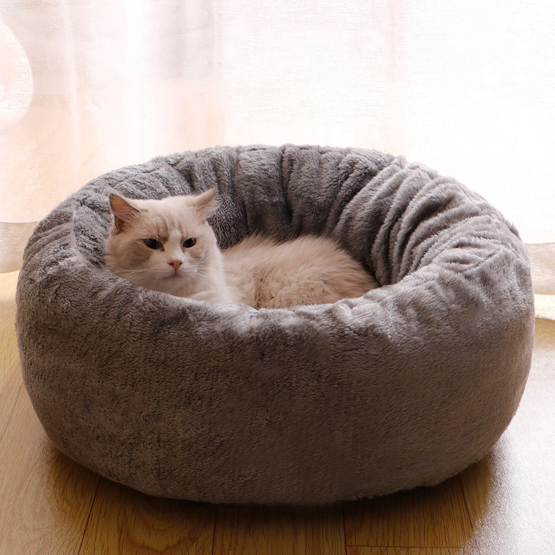 Pet Long Plush Donut Round Bed