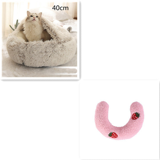 2 In 1 Pet Winter Round Plush Warm Bed